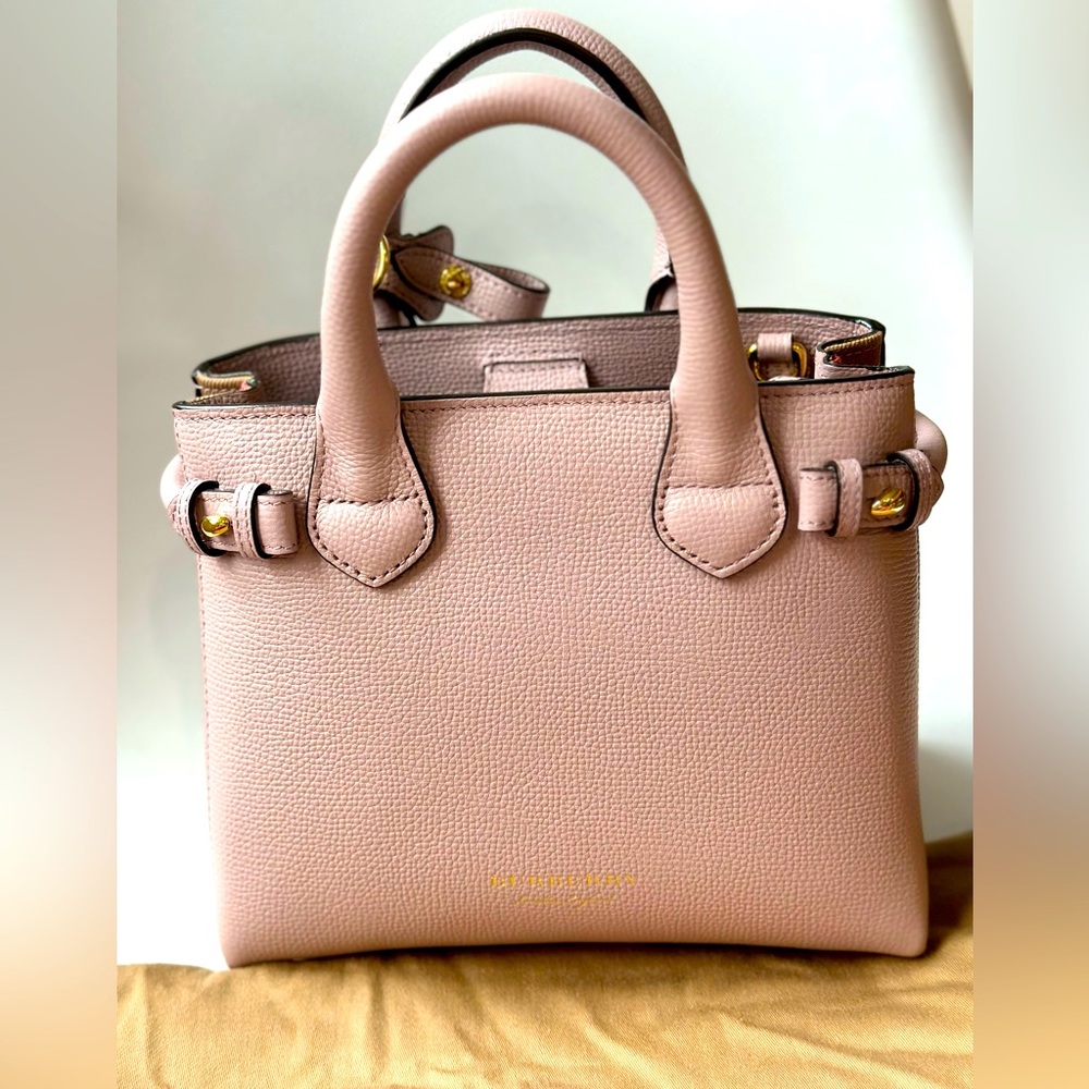 🌸New Burberry Grainy Calfskin House Check Baby Banner Tote Pale Orchid (NWT)